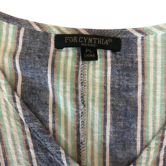 For Cynthia Women Crop Top PL Colorful Striped Tie Front Coastal Beachy Summer - Picture 2 of 9